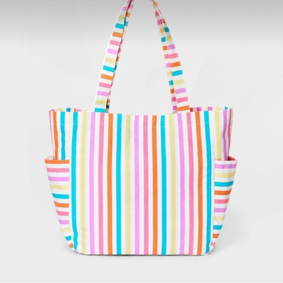 Cat and Jack Colorful Striped Canvas Tote Bag With Side Pockets - Picture 1 of 7